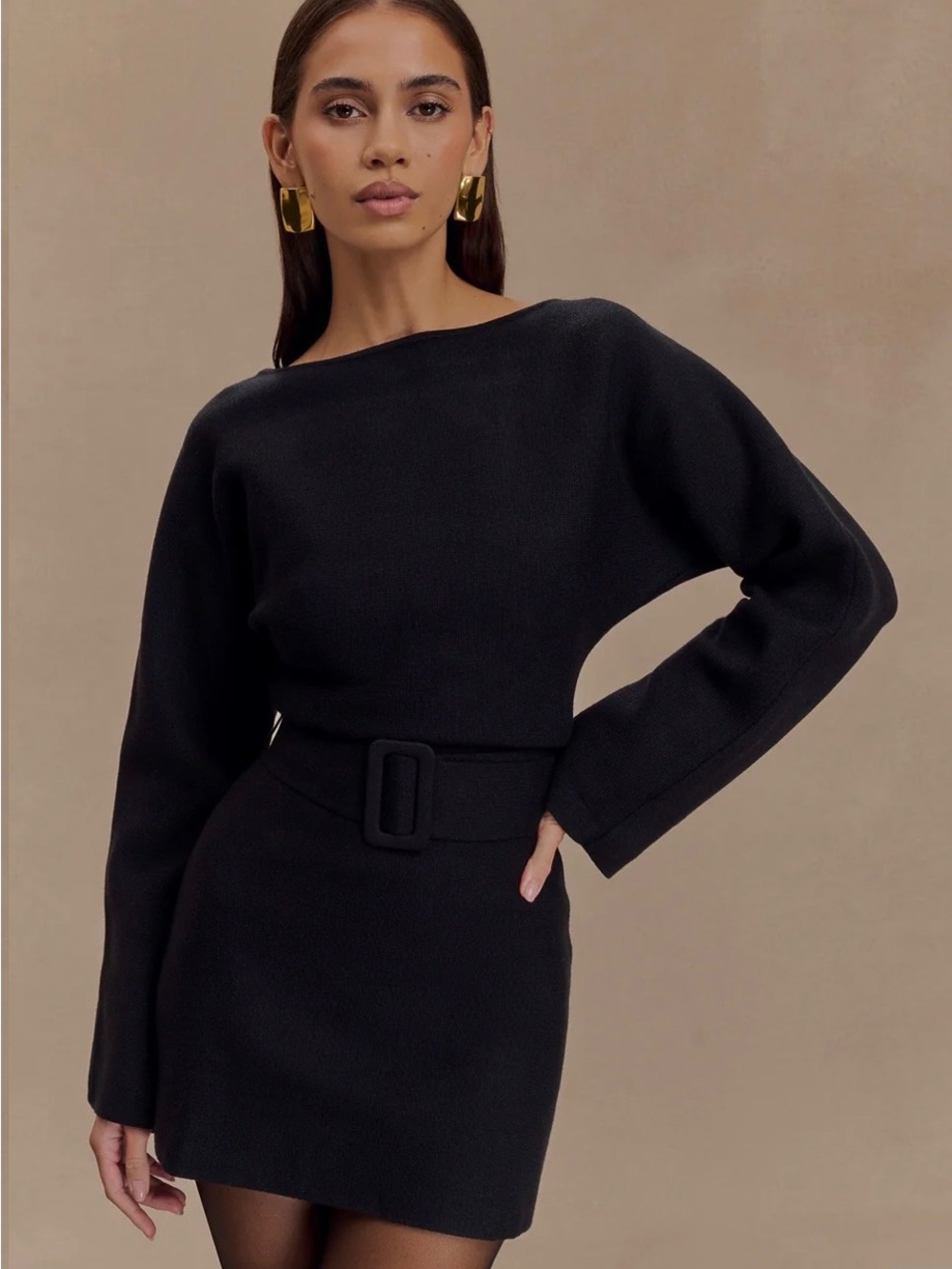 Meshki Kassie Belt Tie Knit Mini Dress